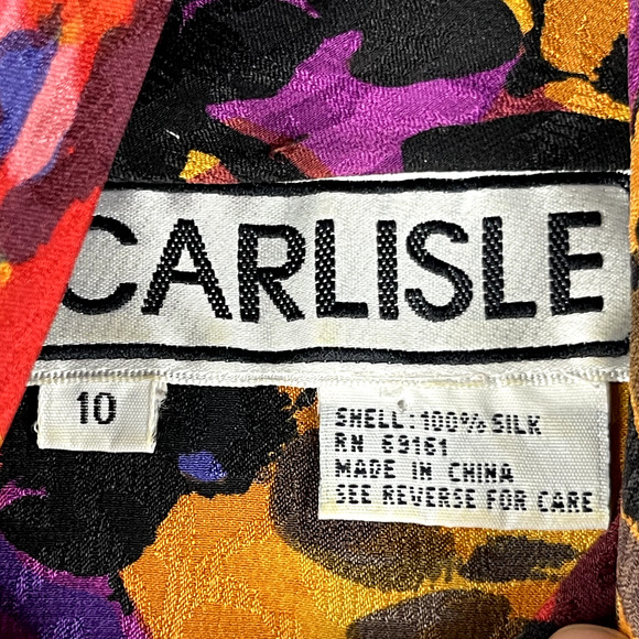 Carlisle Floral 100% Silk Top Womens 10 Blouse Colorful Bright Shoulder Pads - Picture 6 of 16